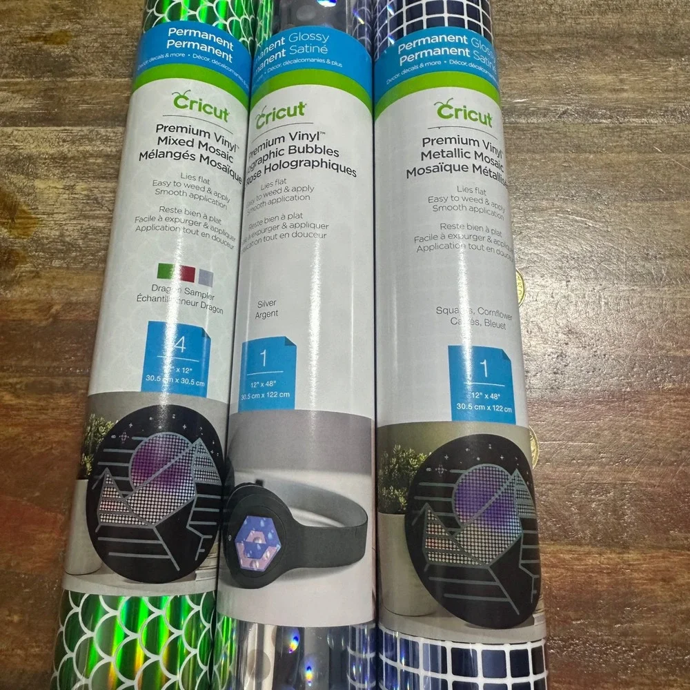 Cricut Premium Vinyl Bundle Holographic Bubbles Metallic Mosaic Dragon Sampler